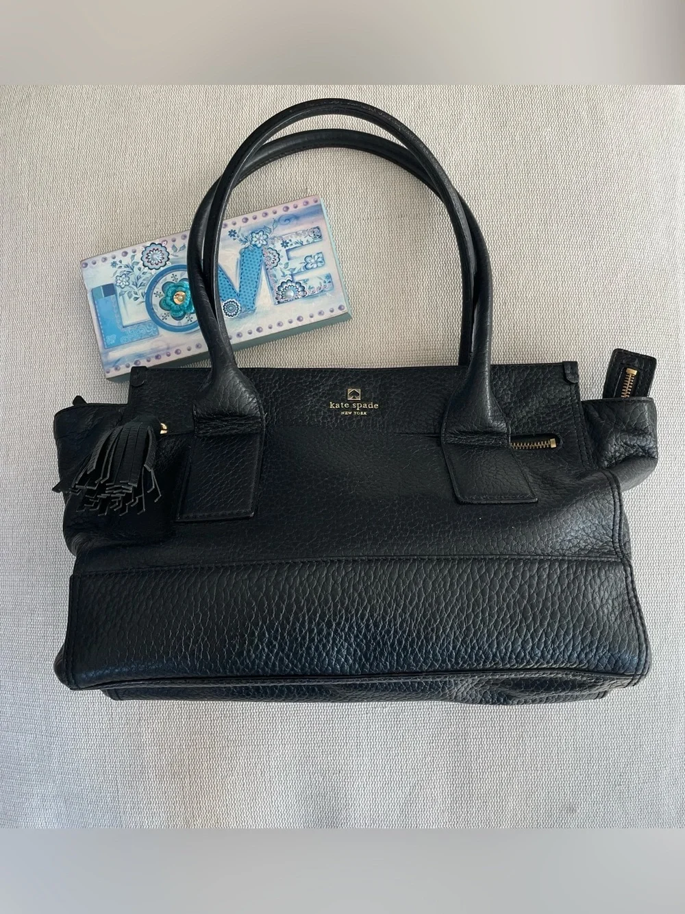 Kate Spade Black Pebbled Leather Southport Avenue Oden Tote Handbag Bag